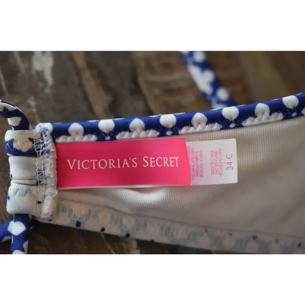 Victoria Secret Boho Paisley Blue Padded Bikini Top Size 34C